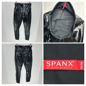 SPANX Faux Patent Leather Liquid Gloss Leggings Medium High Rise Black 28x28